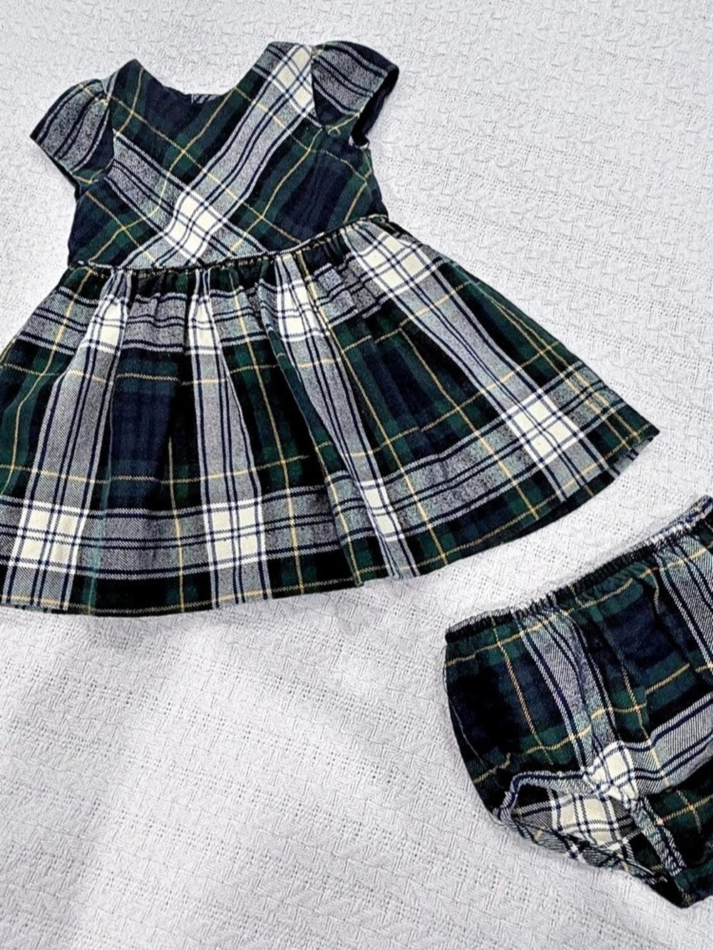 Ralph Lauren Plaid Twill Dress & Bloomer Set Green & Navy Baby 9M